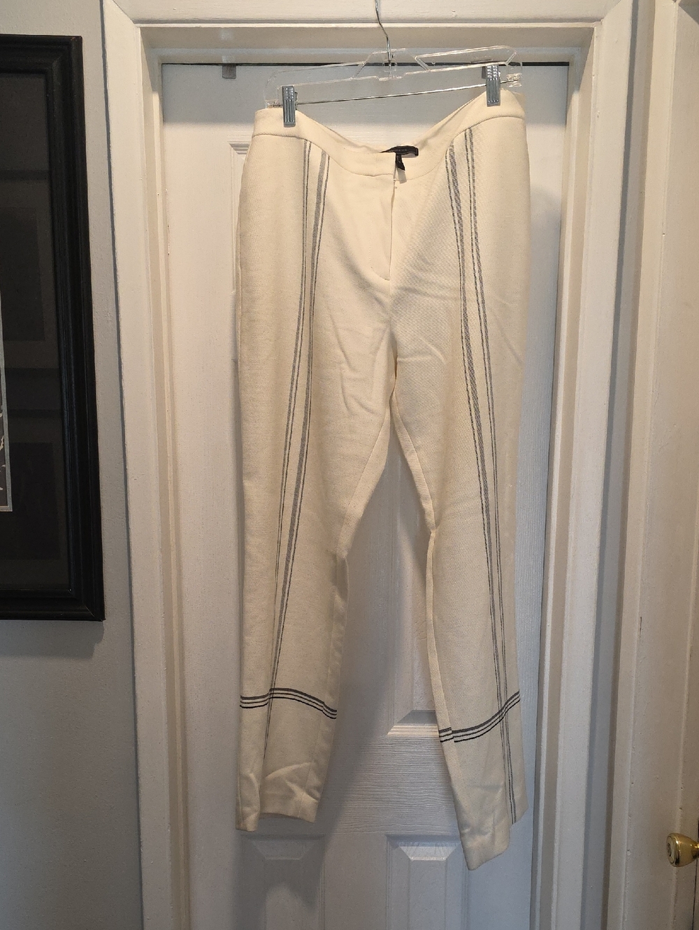 BCBGMaxAzria Cream Knit Pants with Gray Stripe Detail